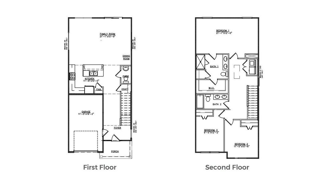 2D floor plan layout of this home in Carolina Groves Townhomes, Moncks Corner, SC (Image 2).