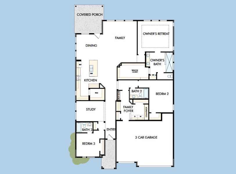 2D floor plan layout for the The Braswell by David Weekley Homes in Kissing Tree – Summit Series, San Marcos, TX (Image 3).