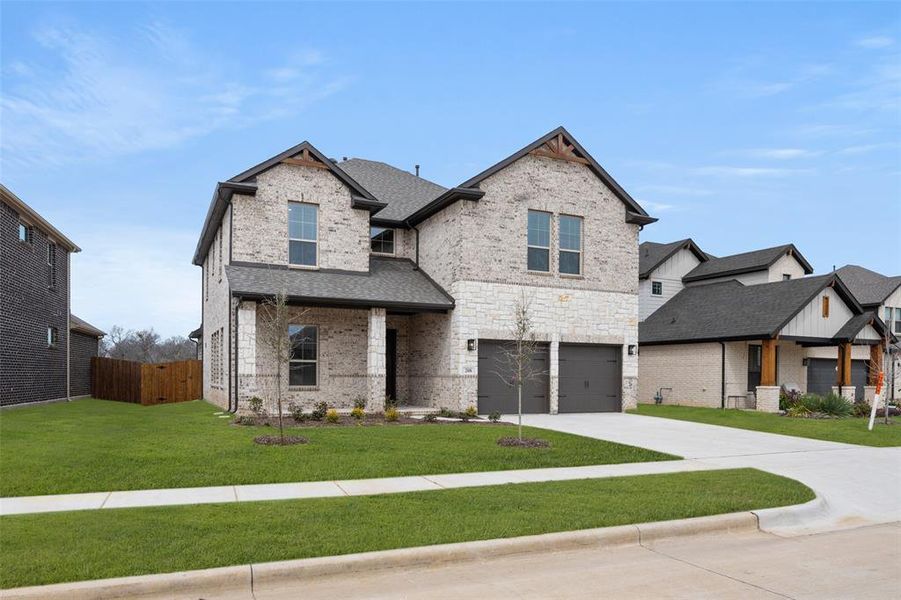 Front exterior of a new home in Hidden Vistas, Burleson, TX, highlighting curb appeal (Image 16). Front exterior of a new home in Hidden Vistas, Burleson, TX, highlighting curb appeal (Image 16).