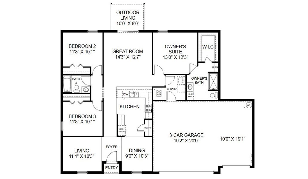 2D floor plan layout for the Alexander by Holiday Builders in South Gulf Cove, Port Charlotte, FL (Image 3).