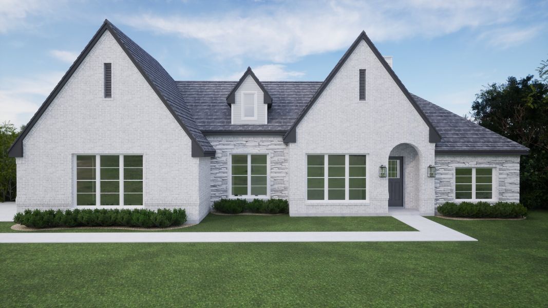 Representative exterior photo of a completed home built from the The Mesquite by Kenmark Homes in Escondido Ranches, Weatherford, TX (Image 1). Representative exterior photo of a completed home built from the The Mesquite by Kenmark Homes in Escondido Ranches, Weatherford, TX (Image 1).