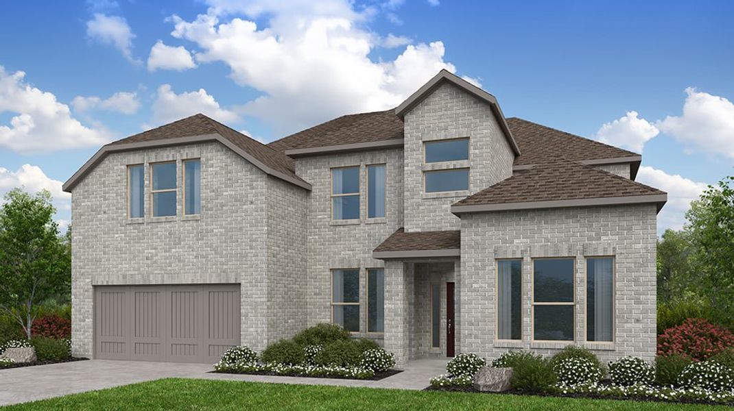 Representative exterior photo of a completed home built from the Peridot by Taylor Morrison in The Ranch at Uptown Celina 60s, Celina, TX (Image 20). Representative exterior photo of a completed home built from the Peridot by Taylor Morrison in The Ranch at Uptown Celina 60s, Celina, TX (Image 20).