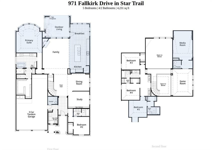 2D floor plan layout of this home in Star Trail, Prosper, TX (Image 3).