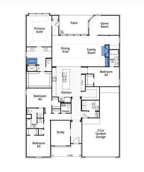 2D floor plan layout for the Ramsey Plan by Highland Homes in Mosaic: Artisan Series - 60ft Lots, Prosper, TX (Image 7).