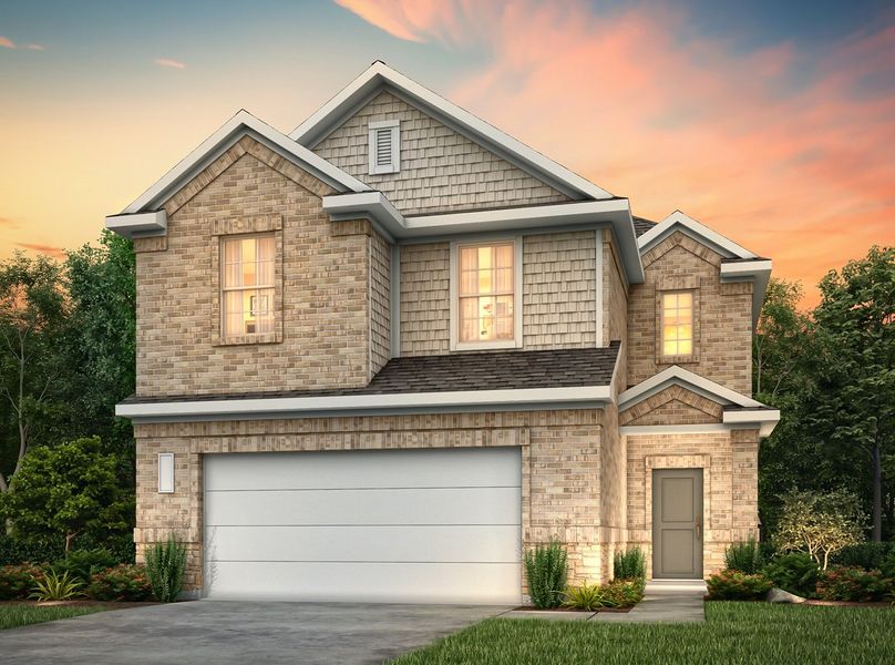 Front exterior of a new home in Creekland Village at Bridgeland, Cypress, TX, highlighting curb appeal (Image 1).