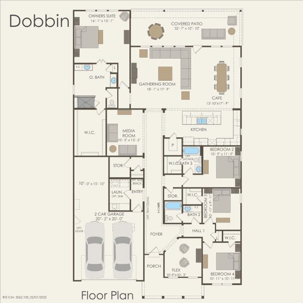 2D floor plan layout for the Dobbin by Pulte Homes in Kuempel Farms, Pflugerville, TX (Image 3).