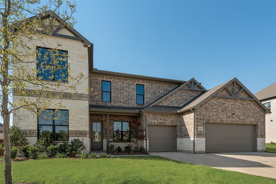 Front exterior of a new home in Lincoln Pointe, Van Alstyne, TX, highlighting curb appeal (Image 2). Front exterior of a new home in Lincoln Pointe, Van Alstyne, TX, highlighting curb appeal (Image 2).