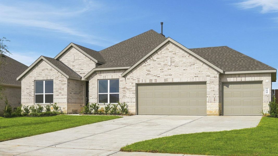Front exterior of a new home in River Ranch Estates, Dayton, TX, highlighting curb appeal (Image 1). Front exterior of a new home in River Ranch Estates, Dayton, TX, highlighting curb appeal (Image 1).