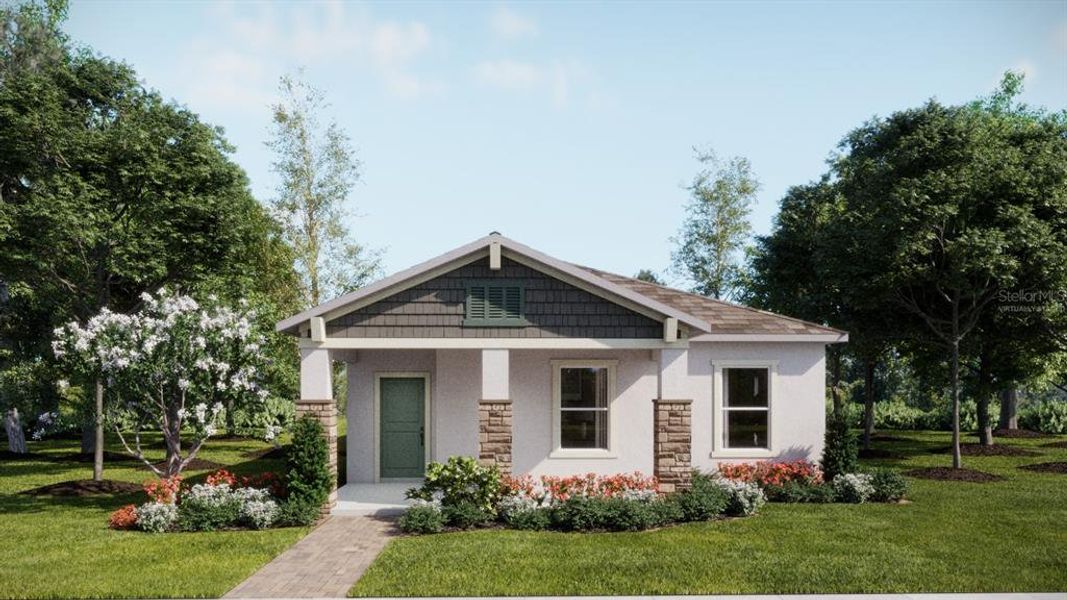 Front exterior of a new home in Bridgewalk: Manor Alley II Collection, St. Cloud, FL, highlighting curb appeal (Image 1). Front exterior of a new home in Bridgewalk: Manor Alley II Collection, St. Cloud, FL, highlighting curb appeal (Image 1).