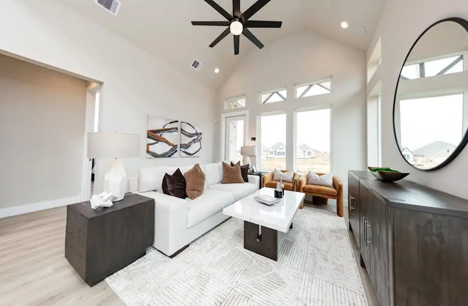 Furnished interior view inside a new home in Ellwood: Signature Collection, Iowa Colony (Image 2). Furnished interior view inside a new home in Ellwood: Signature Collection, Iowa Colony (Image 2).