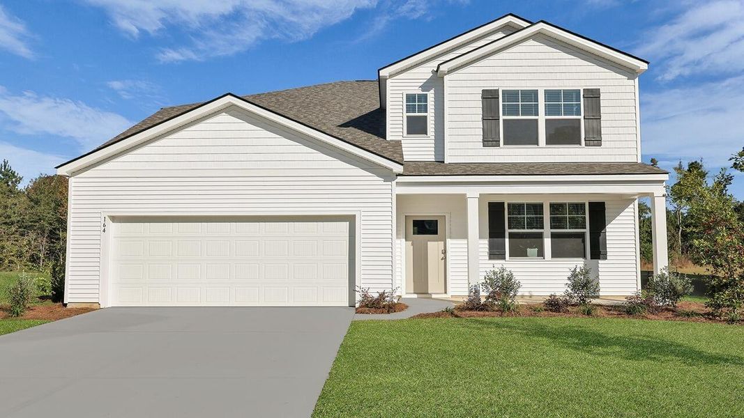 Front exterior of a new home in Pine Hills at Cane Bay, Summerville, SC, highlighting curb appeal (Image 1). Front exterior of a new home in Pine Hills at Cane Bay, Summerville, SC, highlighting curb appeal (Image 1).