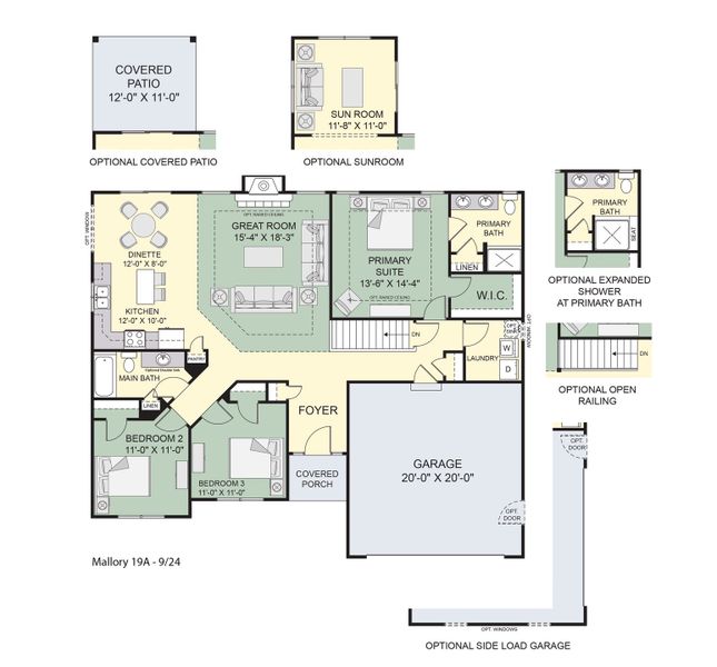 2D floor plan layout for the The Mallory by Forbes Capretto Homes in Wheatfield Crossing, North Tonawanda, NY (Image 3).