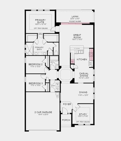 Structural options added include: gourmet kitchen and pocket sliding glass door.