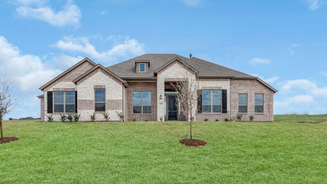 Front exterior of a new home in Berkshire Estates, Mesquite, TX, highlighting curb appeal (Image 1). Front exterior of a new home in Berkshire Estates, Mesquite, TX, highlighting curb appeal (Image 1).