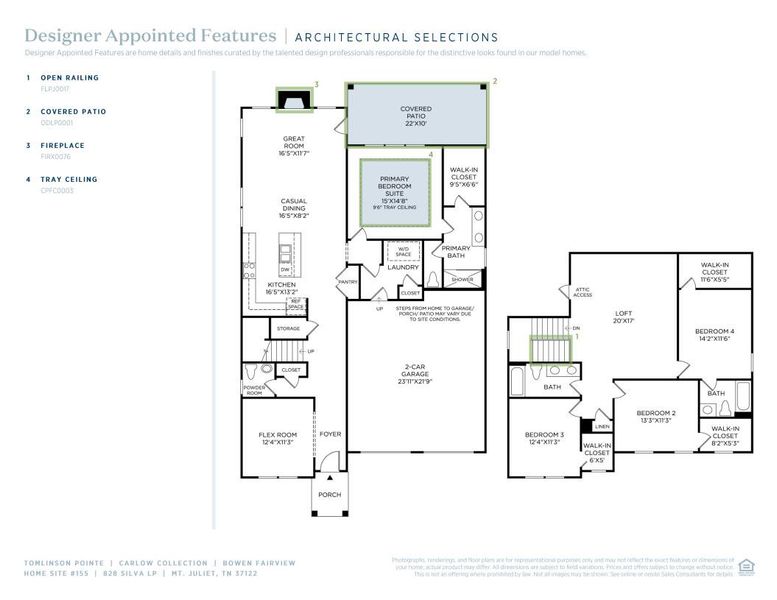 2D floor plan layout of this home in Tomlinson Pointe - Carlow Collection, Mount Juliet, TN (Image 4).