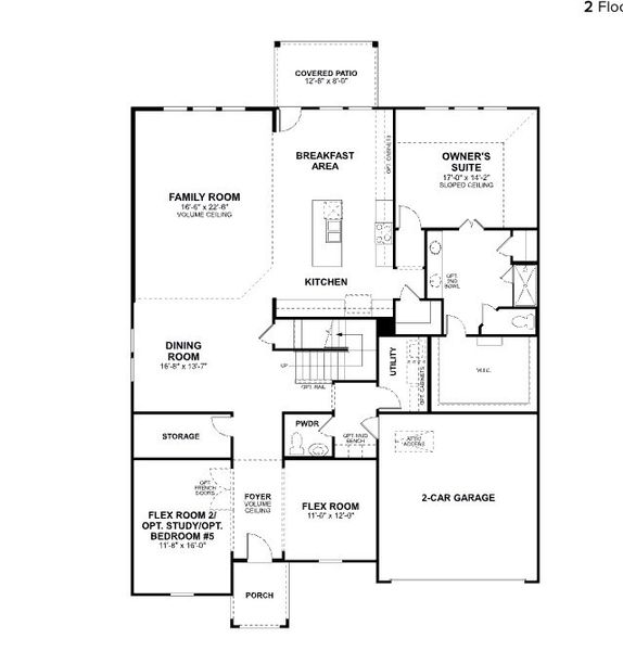 2D floor plan layout for the Dickinson by M/I Homes in The Oaks on 6th Street, Magnolia, TX (Image 3).
