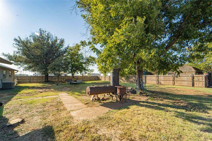 Fenced backyard featuring a patio area