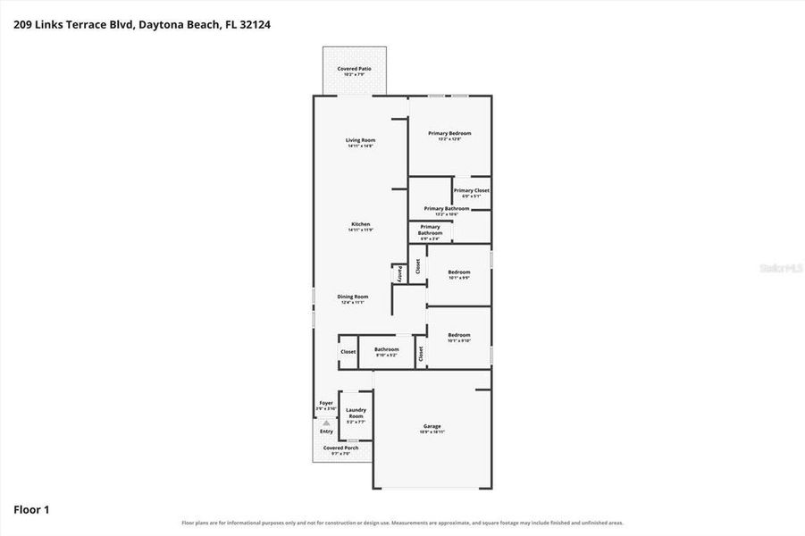 2D floor plan layout of this home in Links Terrace, Daytona Beach, FL (Image 5).