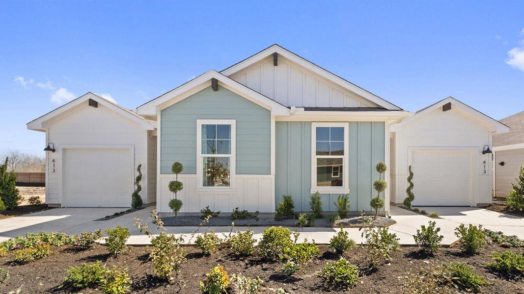 Front exterior of a new home in Wayside, Uhland, TX, highlighting curb appeal (Image 2). Front exterior of a new home in Wayside, Uhland, TX, highlighting curb appeal (Image 2).
