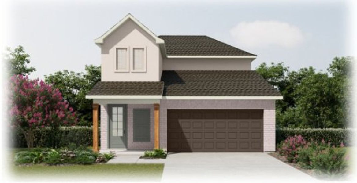 Representative exterior photo of a completed home built from the Treana B II by DSLD Homes in Two Step Farm, Montgomery, TX (Image 5). Representative exterior photo of a completed home built from the Treana B II by DSLD Homes in Two Step Farm, Montgomery, TX (Image 5).