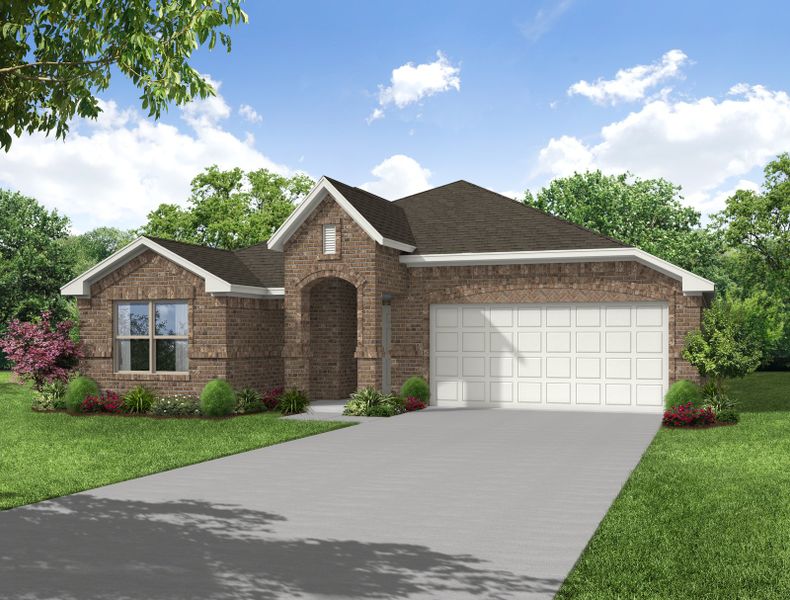 Representative exterior photo of a completed home built from the Boston by Impression Homes in Keeneland, Aubrey, TX (Image 9). Representative exterior photo of a completed home built from the Boston by Impression Homes in Keeneland, Aubrey, TX (Image 9).