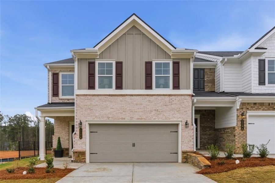 Front exterior of a new home in Park Center Pointe, Mableton, GA, highlighting curb appeal (Image 23).