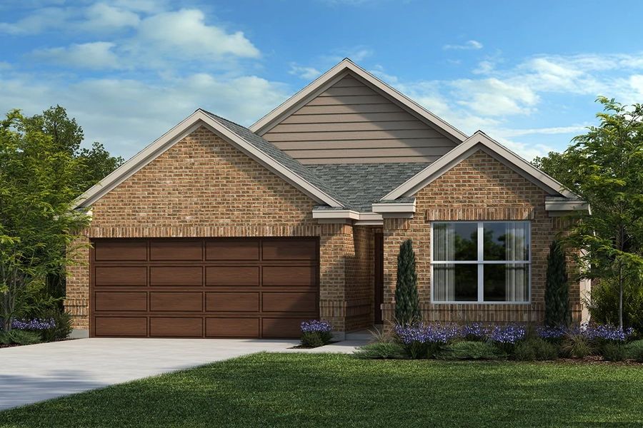 Front exterior of a new home in Salerno - Heritage Collection, Round Rock, TX, highlighting curb appeal (Image 1). Front exterior of a new home in Salerno - Heritage Collection, Round Rock, TX, highlighting curb appeal (Image 1).