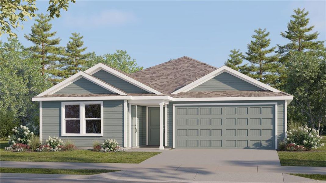 Front exterior of a new home in Scenic Terrace, Haines City, FL, highlighting curb appeal (Image 1). Front exterior of a new home in Scenic Terrace, Haines City, FL, highlighting curb appeal (Image 1).