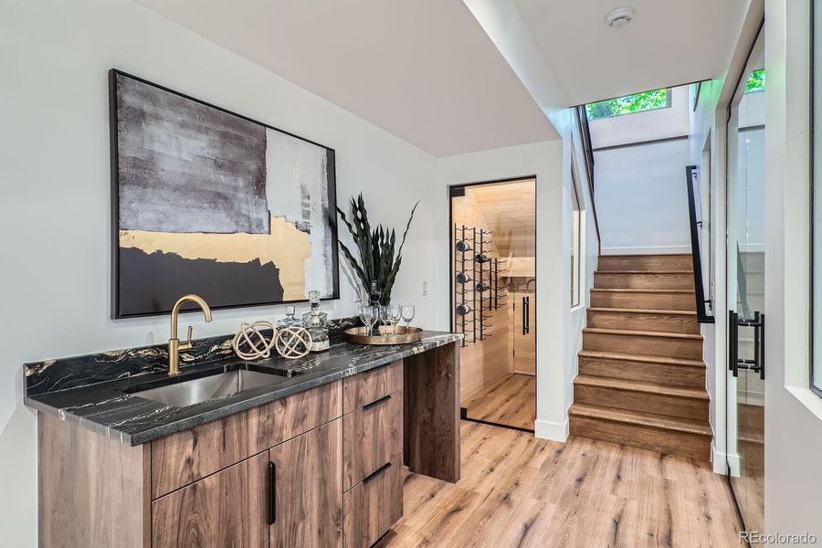 Basement Stairwell, Wet Bar, Wine Area & Gym Entry Doors