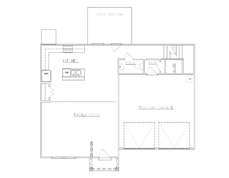 2D floor plan layout for the Russell - Single Family Homes by Dream Finders Homes in Rutledge Estates, Woodruff, SC (Image 3).