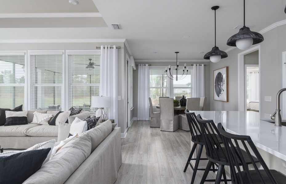 Stylish open concept Kitchen and Gathering Room.