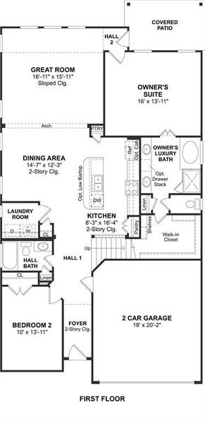 The Ashville floor plan by K. Hovnanian Homes. 1st Floor shown. *Prices, plans, dimensions, features, specifications, materials, and availability of homes or communities are subject to change without notice or obligation.