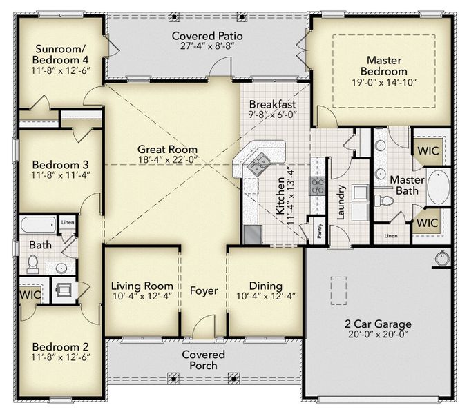 2D floor plan layout for the 2202-0 by Adams Homes in Greystone, Angleton, TX (Image 3).