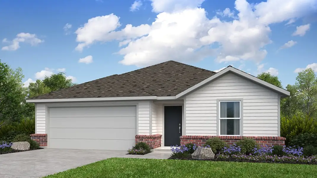 Front exterior of a new home in River Ridge, Crandall, TX, highlighting curb appeal (Image 1). Front exterior of a new home in River Ridge, Crandall, TX, highlighting curb appeal (Image 1).