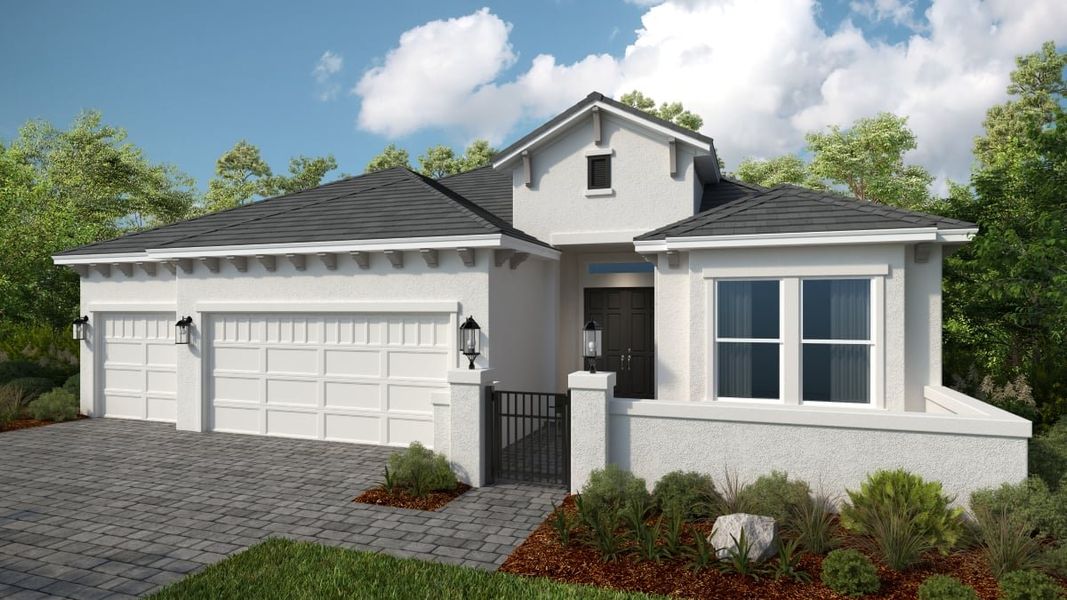 Representative exterior photo of a completed home built from the Palermo by Taylor Morrison in Esplanade at McKinnon Groves, Winter Garden, FL (Image 18).