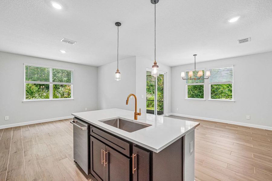 The island opens up into the family room and dining space making the open concept living great for entertaining The island opens up into the family room and dining space making the open concept living great for entertaining