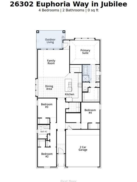 2D floor plan layout of this home in Jubilee: 40ft. lots, Hockley, TX (Image 4).