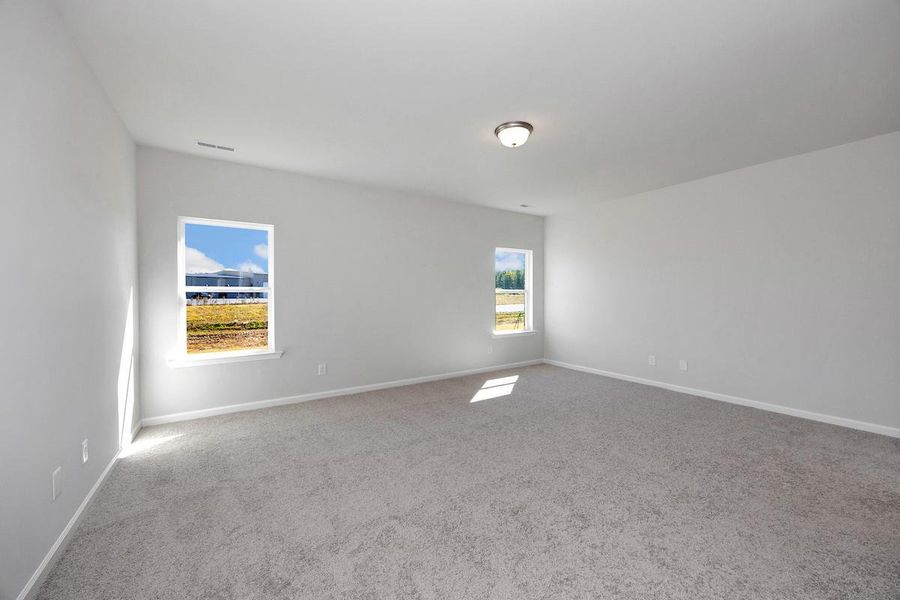 The Avery- Primary Bedroom. Home under construction. Sample floor plan photo used for illustrative purposes only. Upgrades, selections options, and colors will vary.