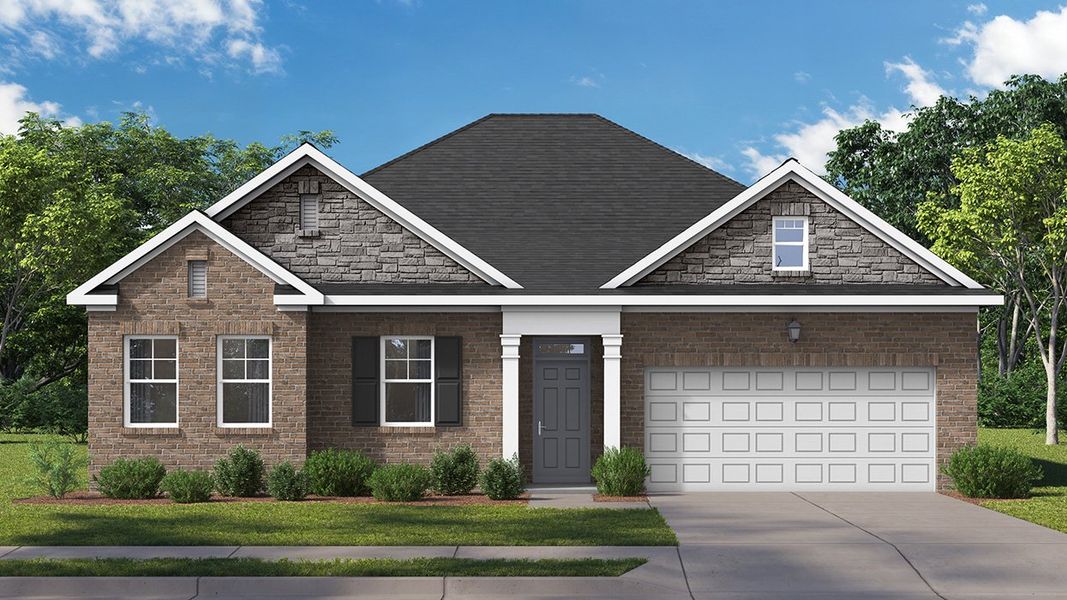 Front exterior of a new home in Brooks Station, Dacula, GA, highlighting curb appeal (Image 1). Front exterior of a new home in Brooks Station, Dacula, GA, highlighting curb appeal (Image 1).