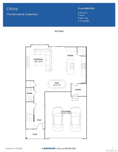 2D floor plan layout of this home in Muegge Farms: The Storybook Collection, Bennett, CO (Image 2).