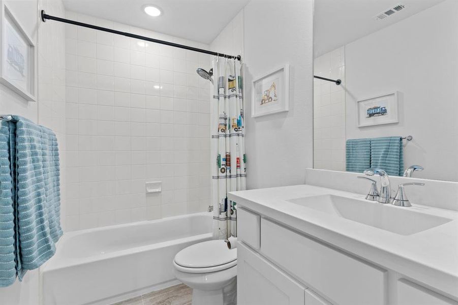 Full bath 4 upstairs is outside bedroom 4 + accessible from the game & media rooms. Full bath 4 upstairs is outside bedroom 4 + accessible from the game & media rooms.