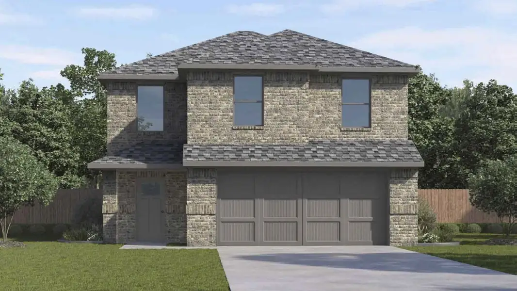 Front exterior of a new home in Creekside Ranch, Blue Ridge, TX, highlighting curb appeal (Image 1). Front exterior of a new home in Creekside Ranch, Blue Ridge, TX, highlighting curb appeal (Image 1).