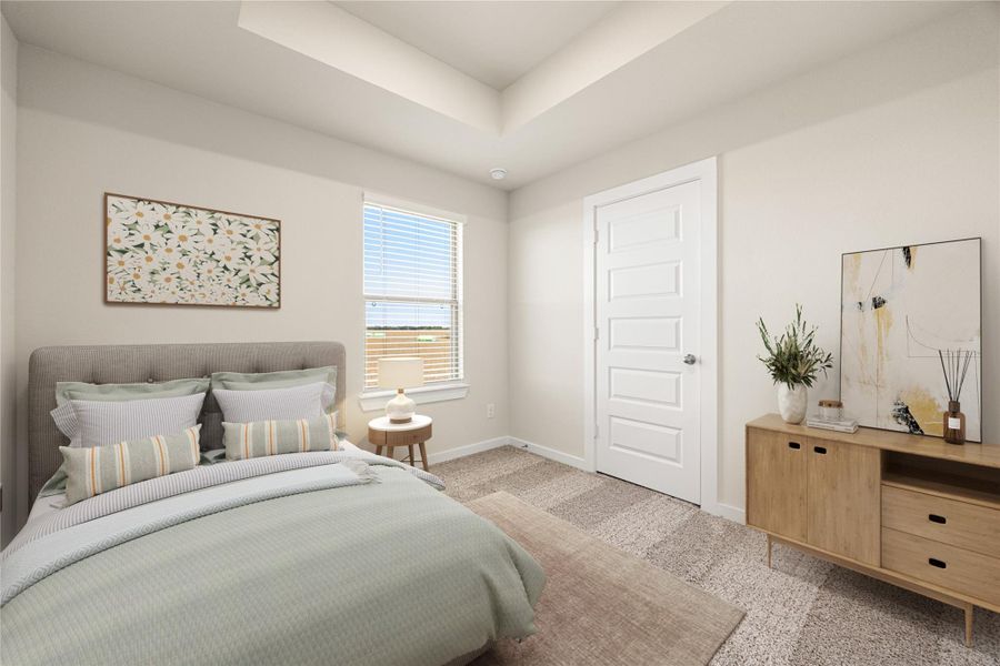 The primary suite offers a serene retreat with soft natural light, tray ceiling detail, and a neutral color palette. The spacious layout provides room for relaxation, while the en-suite bath adds convenience and comfort for everyday. The primary suite offers a serene retreat with soft natural light, tray ceiling detail, and a neutral color palette. The spacious layout provides room for relaxation, while the en-suite bath adds convenience and comfort for everyday.