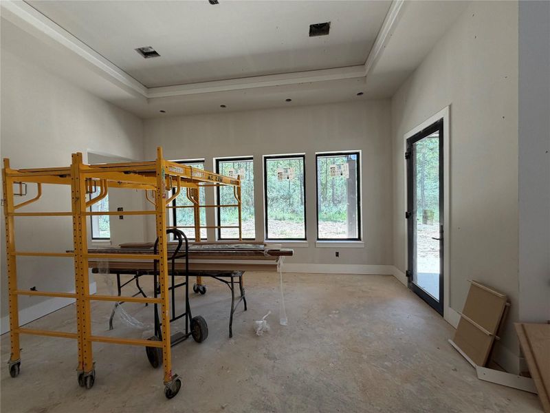 Formal dining with door to outdoors, ambient lighting and access to private wine room Formal dining with door to outdoors, ambient lighting and access to private wine room