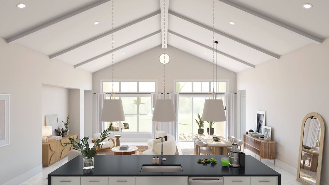 Vaulted ceiling with painted beams