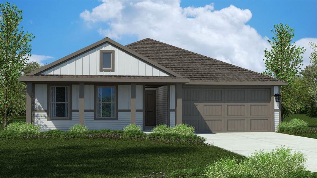 Front Elevation- D.R. Horton's Bellvue floor plan Elvation-Y- All Home and community information, including pricing, included features, terms, availability and amenities, are subject to change at any time without notice or obligation. All Drawings, pictures, photographs, video, square footages, floor plans, elevations, features, colors and sizes are approximate for illustration purposes only and will vary from the homes as built.