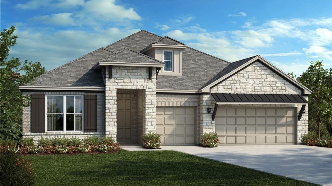 Front exterior of a new home in Blackhawk, Pflugerville, TX, highlighting curb appeal (Image 1). Front exterior of a new home in Blackhawk, Pflugerville, TX, highlighting curb appeal (Image 1).