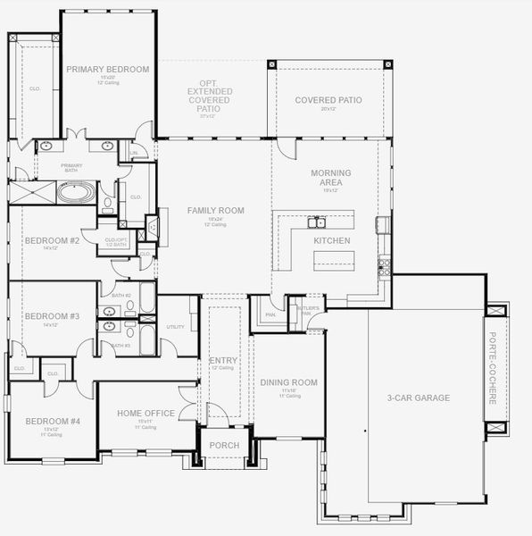 2D floor plan layout for the 3099A by Perry Homes in Thornebrook 1 Acre, Bulverde, TX (Image 3). 2D floor plan layout for the 3099A by Perry Homes in Thornebrook 1 Acre, Bulverde, TX (Image 3).