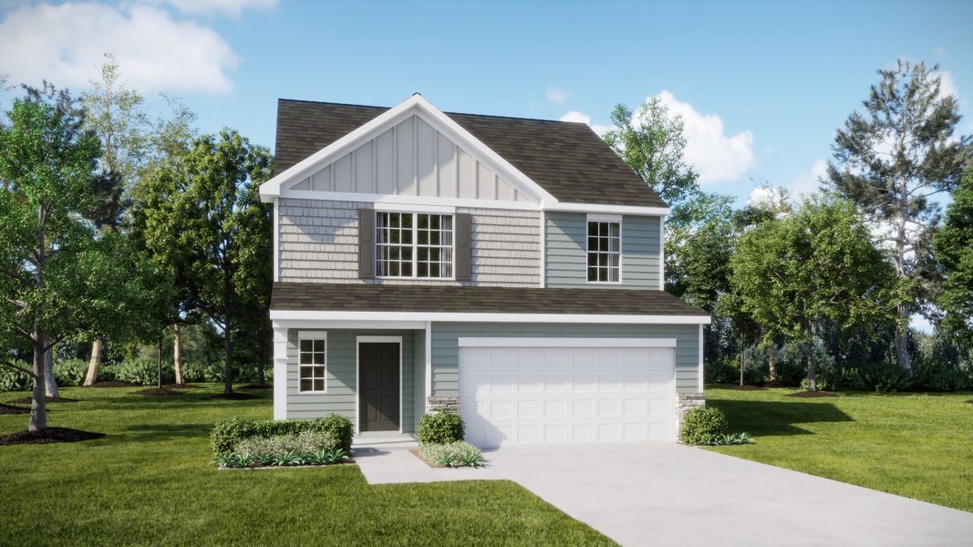 Front exterior of a new home in Autumn Glen, Woodruff, SC, highlighting curb appeal (Image 1). Front exterior of a new home in Autumn Glen, Woodruff, SC, highlighting curb appeal (Image 1).