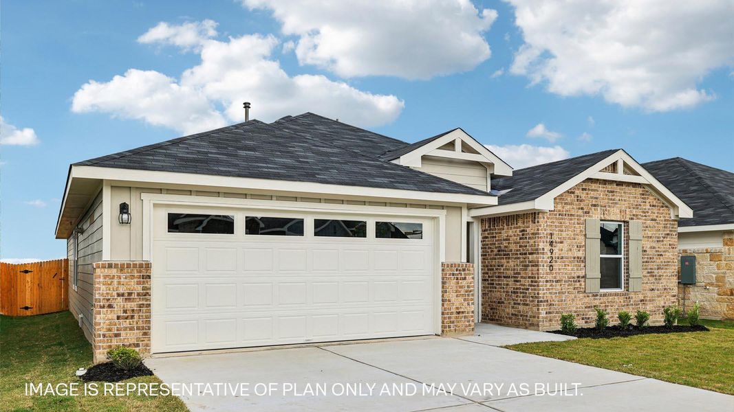 Front exterior of a new home in Monarch Ranch, Manor, TX, highlighting curb appeal (Image 2). Front exterior of a new home in Monarch Ranch, Manor, TX, highlighting curb appeal (Image 2).
